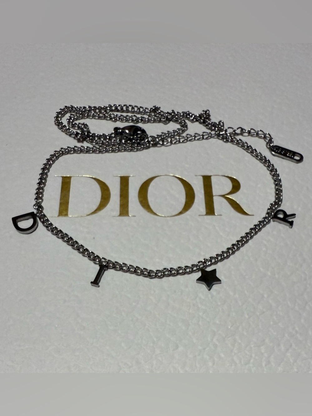 Letters & Star Charm Necklace in Silvertone